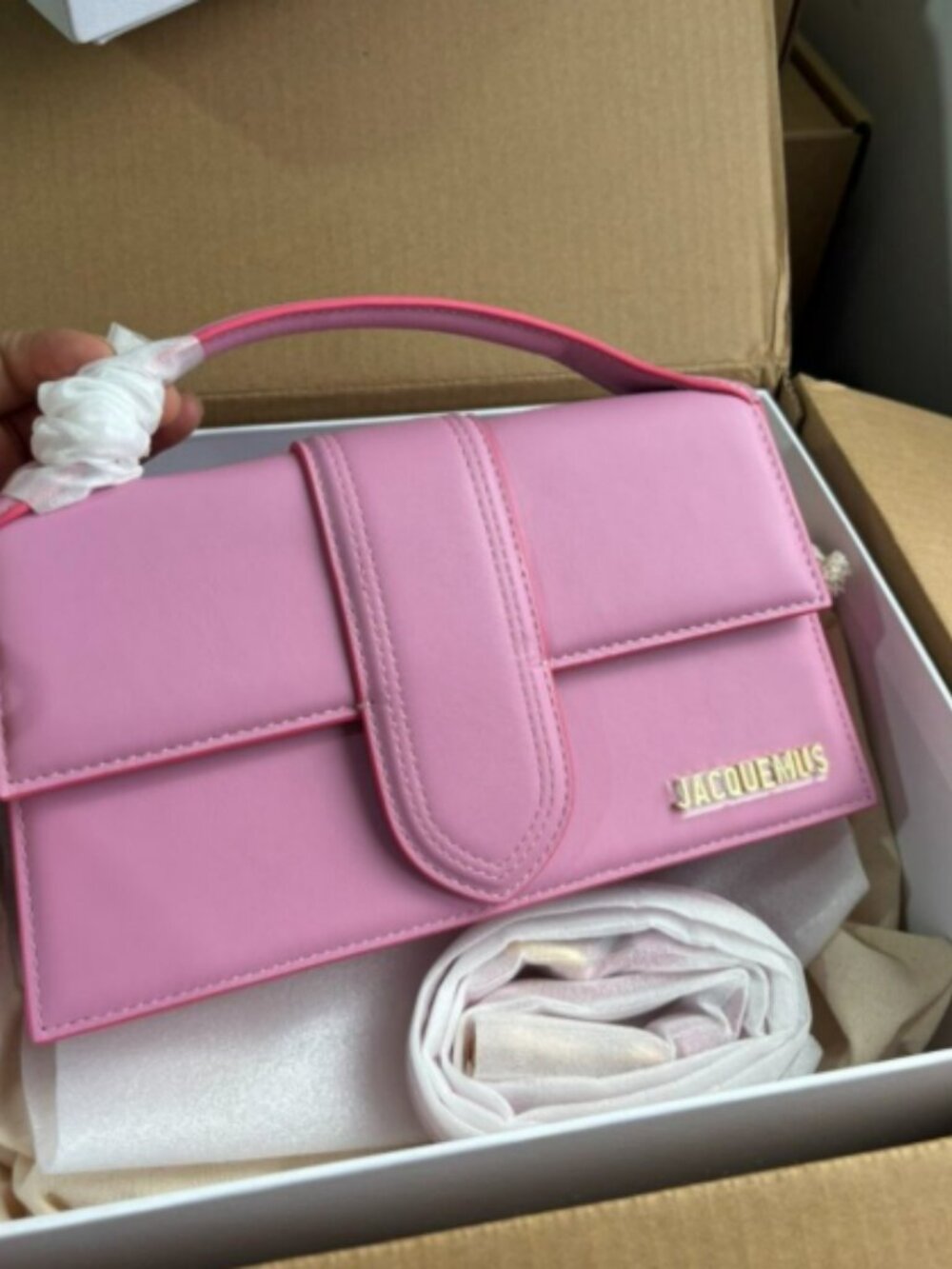 Jacquemus Le Bambino Long Medium Pink Leather Crossbody Bag - Picture 2 of 7